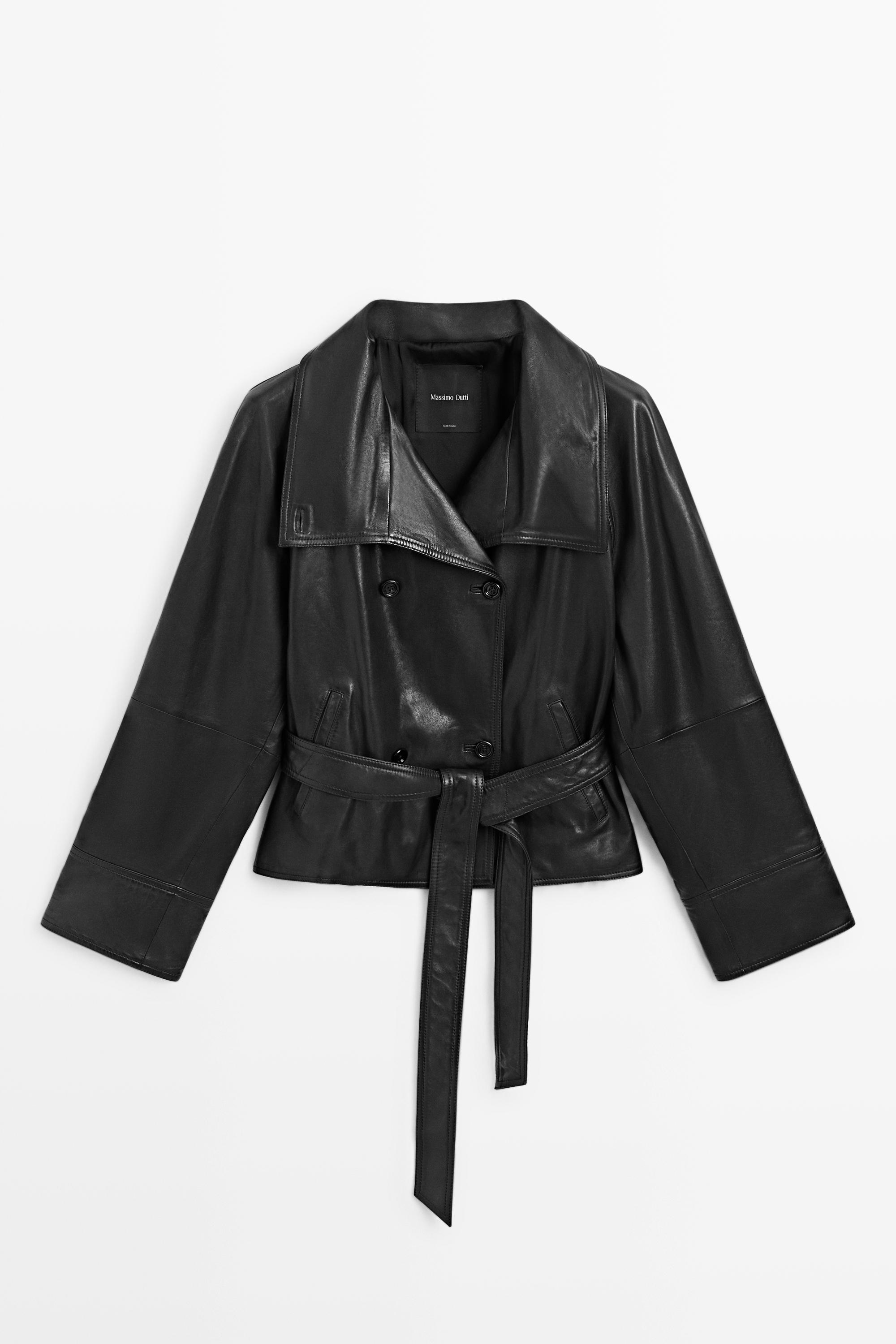 Short leather jacket with belt